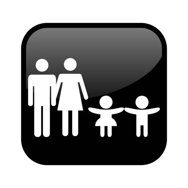 Botão Preto Isolado Brilhante Família Com Dois Pais Dois Filhos — Fotografia de Stock