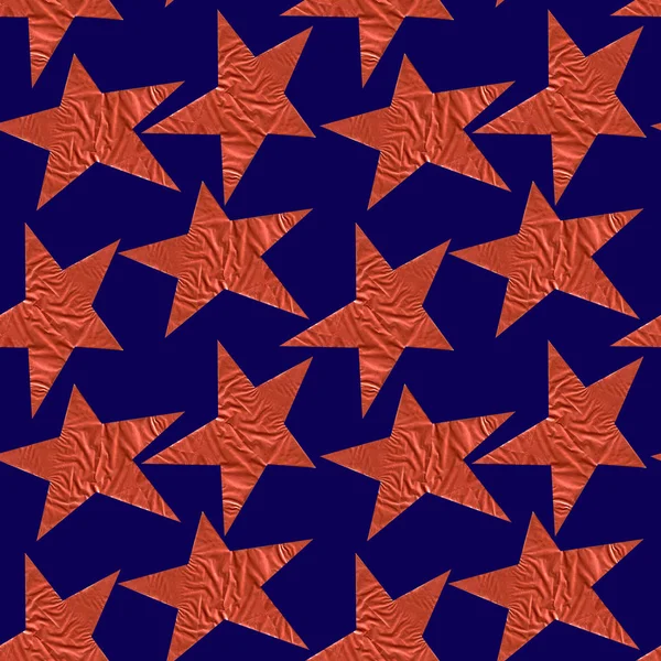 Χωρίς Ραφές Χάλκινα Αστέρια Από Αλουμινόχαρτο Στο Φόντο Του Γαλάζιου — Φωτογραφία Αρχείου