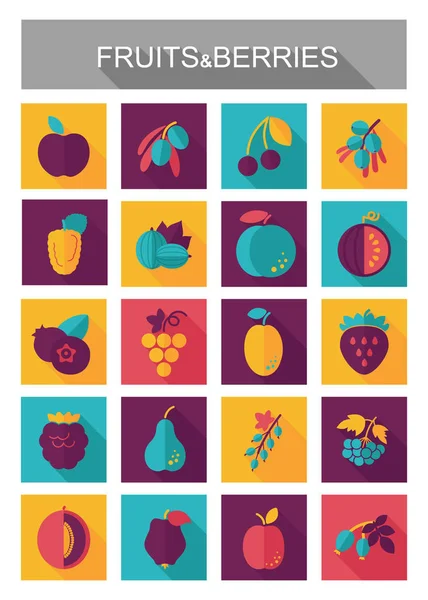 フルーツとベリーのアイコンのセット 食品アプリやウェブサイトのベクトルイラスト — ストック写真