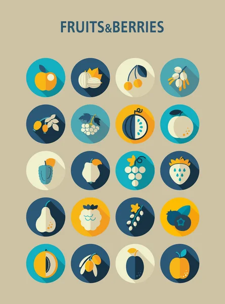 Set of Fruits and Berries icons set. Vector illustration for food apps and websites