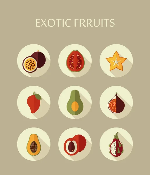 Egzotik Meyve Ikonları Gıda Uygulamaları Web Siteleri Için Vektör Illüstrasyonu — Stok fotoğraf