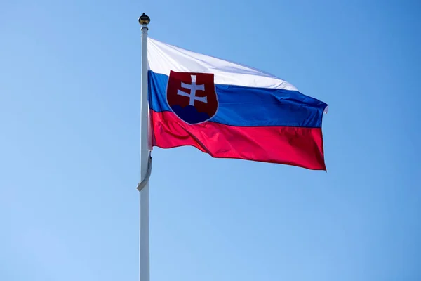Bandera Eslovaquia Que Brilla Viento Cancha —  Fotos de Stock