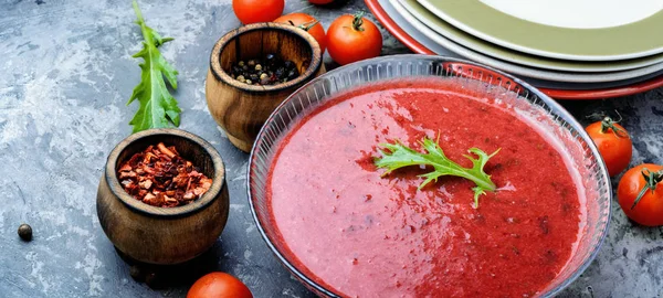 Spanische Kalte Gemüsesuppe Gazpacho Dish Der Spanischen Küche — Stockfoto