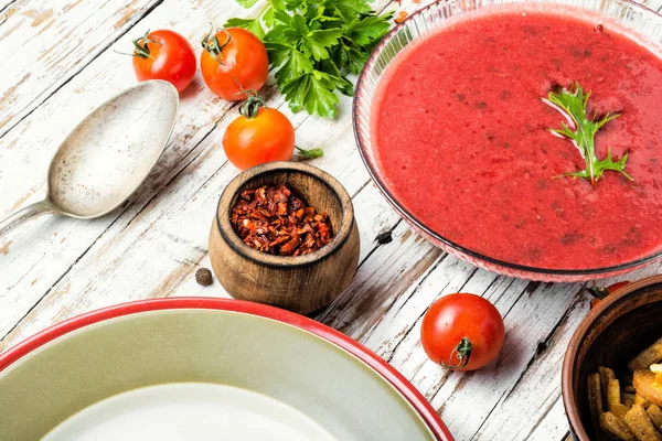 Sopa Legumes Fria Espanhola Gazpacho Prato Cozinha Espanhola — Fotografia de Stock