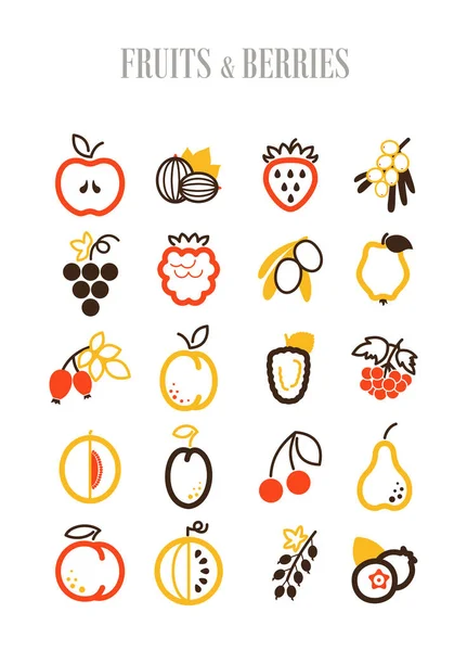 Set Van Fruit Bessen Pictogrammen Ingesteld Vector Illustratie Voor Voedsel — Stockfoto