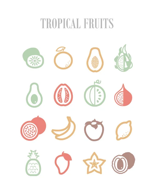 Conjunto Ícones Frutas Tropicais Ilustração Vetorial Para Aplicativos Sites Alimentos — Fotografia de Stock