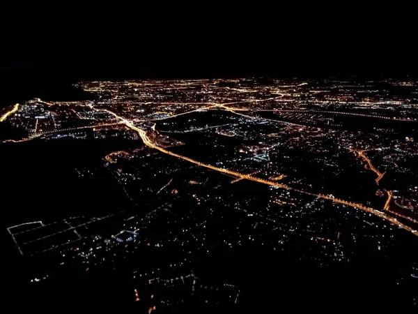 Luzes Cidade Noturna Vista Avião Moscou Rússia — Fotografia de Stock