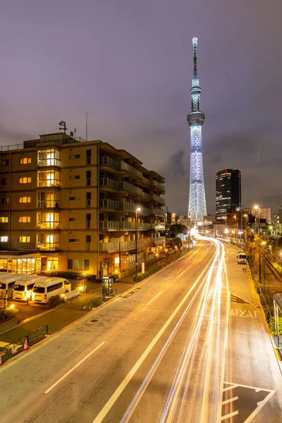 Закат Токийского Неба Японии Tokyo Skytree Является Самым Высоким Отдельно — стоковое фото