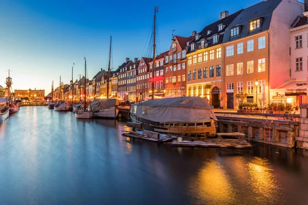 Kopenhaga Nyhavn Nowy Port Kopenhadze Nocy Danii — Zdjęcie stockowe