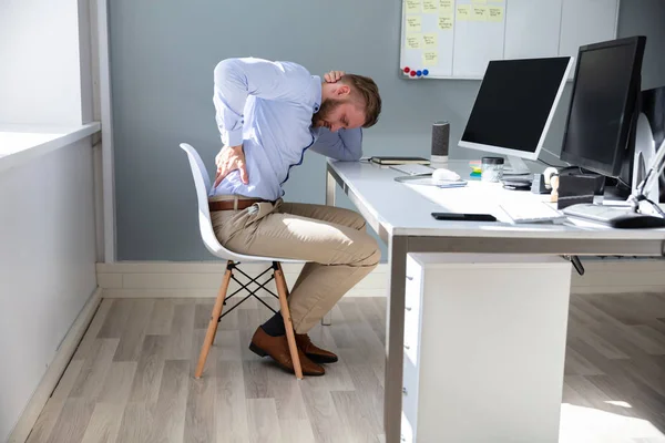 Businessman Suffering Backache Computer Desk — Stock Photo, Image