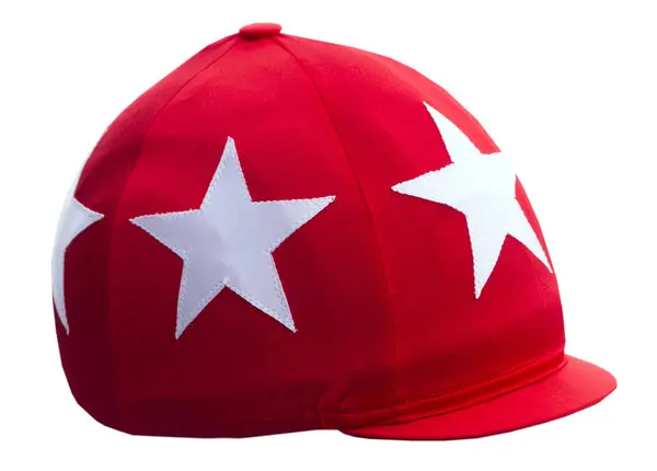 骑师的头饰 红色圆帽 面罩与白色背景隔离 — 图库照片