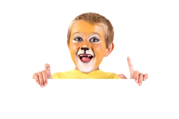 Boy Lion Face Paint White Board — Stock Photo, Image