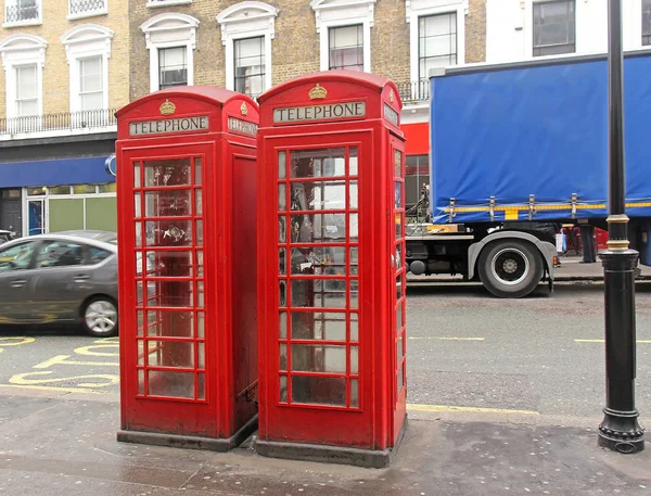 Cabinas Telefónicas Rojas Retro Bien Conocidas Reino Unido Calle Londres — Foto de Stock