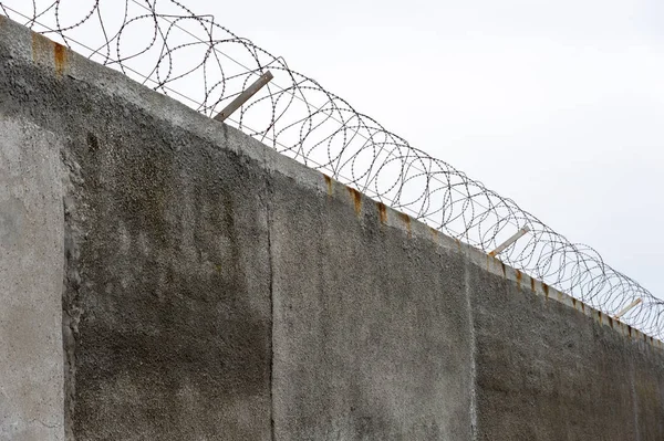 Muralla Prisión Gris Concreta Con Alambre Cordero — Foto de Stock