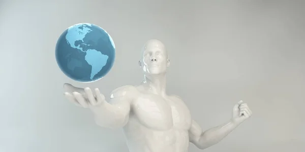 Homme Holding Globe Futuriste Concept Entreprise Prospère — Photo