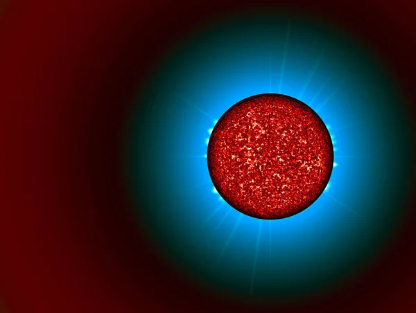 太陽は宇宙で輝く光線で3Dレンダリング — ストック写真