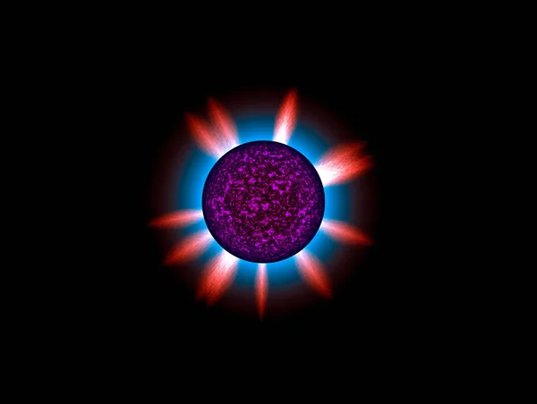 太陽は宇宙で輝く光線で3Dレンダリング — ストック写真