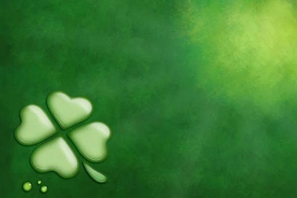 Dark Green Background Four Leaf Clover Water Drops Illustration — Stock Photo, Image