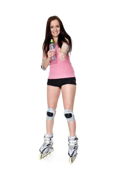 Beautiful Young Woman Rollerskates White Background — Stock Photo, Image