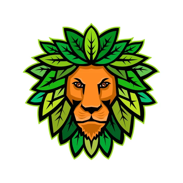 Maskottchen Ikone Illustration Eines Löwenkopfes Mit Blättern Als Mähne Von — Stockfoto