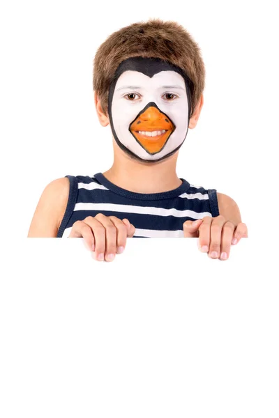 Boy Animal Face Paint White Board — Stock Photo, Image