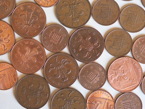 Jedna Penny Dvě Pence Libry Mince Gbp Měna Spojeného Království — Stock fotografie