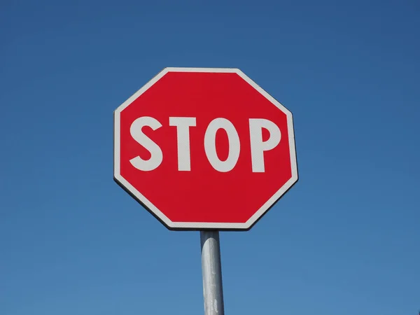 Varningsskyltar Stoppa Trafik Skylt Över Blue Sky — Stockfoto