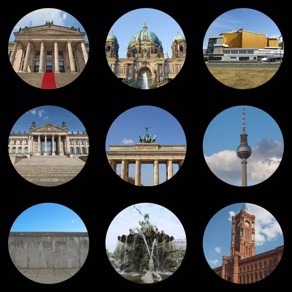 Berliner Wahrzeichen Collage Mit Konzerthaus Dom Philharmonie Reichstag Brandenburger Tor — Stockfoto