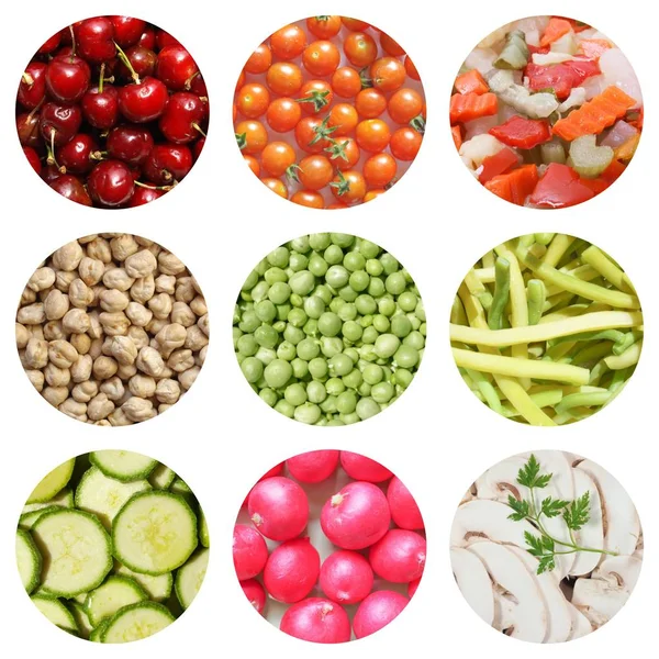 Vegetariskt Matkollage Frukt Grönsaker Och Svamp — Stockfoto