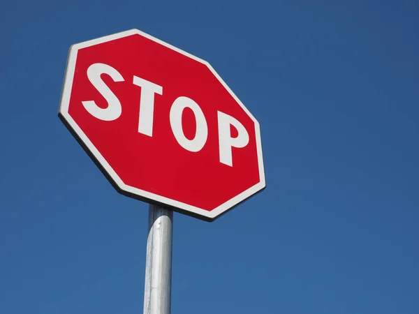 Waarschuwingsborden Stop Verkeersbord Blauwe Lucht — Stockfoto