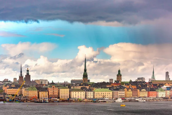 Schilderachtig Panoramisch Uitzicht Gamla Stan Oude Stad Stockholm Een Regenachtige — Stockfoto