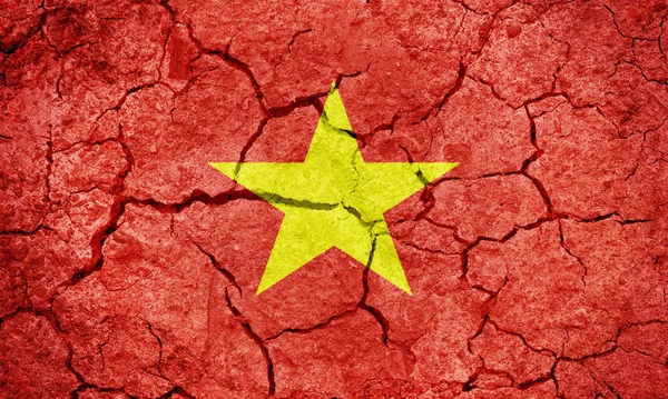 Socialist Republic Vietnam Flag Dry Earth Ground Texture Background — Stock Photo, Image
