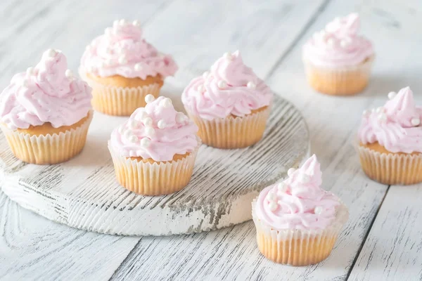 Vele Roze Crème Zelfgemaakte Cupcakes — Stockfoto