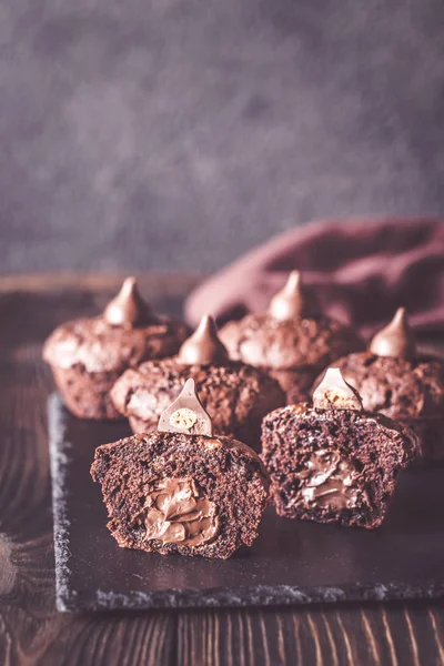 Chocolate Muffins Black Stone Board — Stock Photo, Image