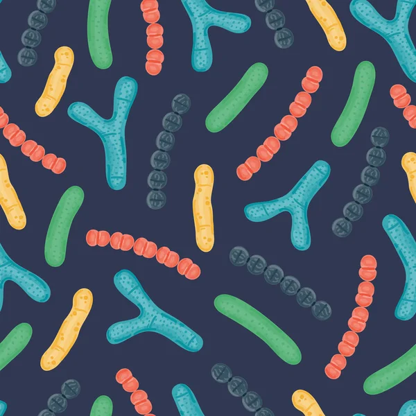 Seamless Pattern Probiotics Bifidobacterium Lactobacillus Streptococcus Thermophilus Lactococcus Propionibacterium Medicine — Stock Photo, Image