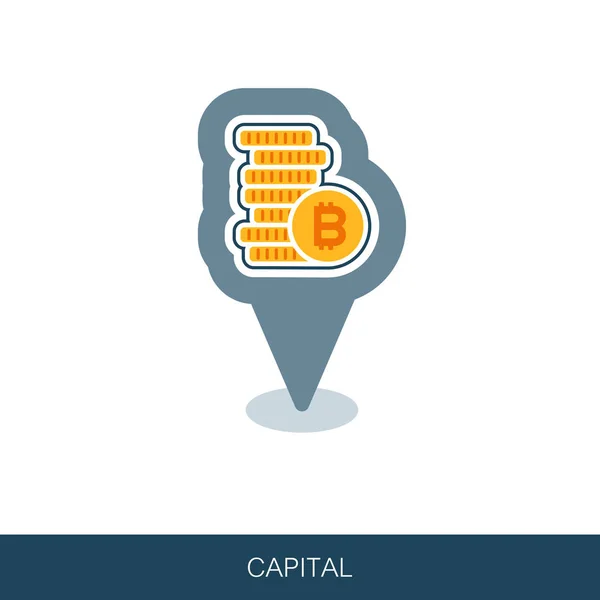 Stapel Von Bitcoin Münzen Pin Map Symbol Kartenzeiger Kartenmarkierungen Vektor — Stockfoto