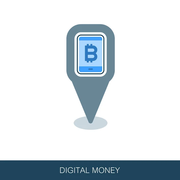 Mobile Bitcoin Business App Pin Map Symbol Kartenzeiger Kartenmarkierungen Vektor — Stockfoto