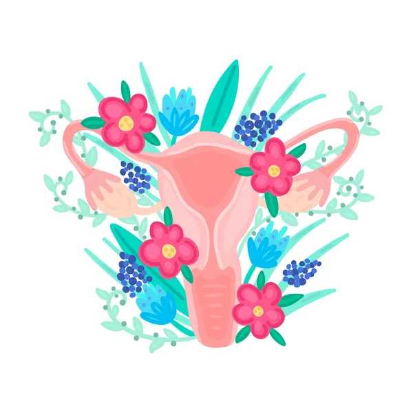 花における女性生殖器系 解剖学 婦人科だ 女性の健康 手描きのフラットスタイル 女性用パッド 医療用ポスター パンフレット 広告のパッケージデザイン ベクトル — ストック写真