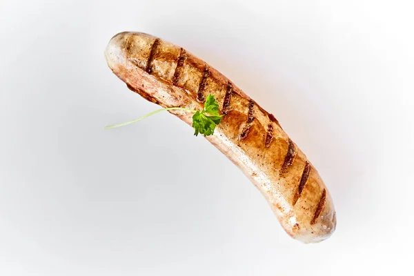 Salsicha Porco Grelhada Churrascada Com Salsa Fresca Fundo Branco Com — Fotografia de Stock