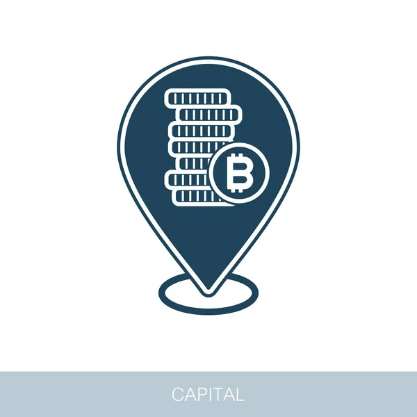 Stapel Von Bitcoin Münzen Pin Map Symbol Kartenzeiger Kartenmarkierungen Vektor — Stockfoto