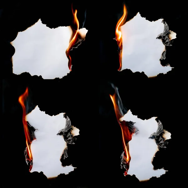 Burning Piece Paper Black Background — Stock Photo, Image