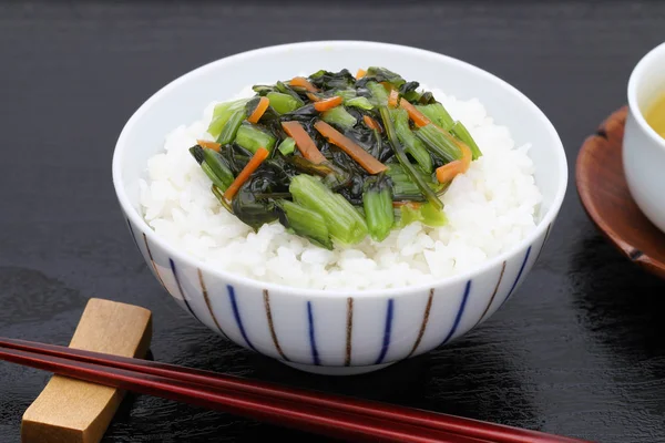Japoński Gotowane Biały Ryż Nozawana Warzyw — Zdjęcie stockowe