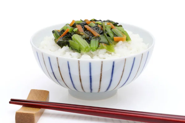 Japoński Gotowanego Ryżu Nozawana Warzyw Białym Tle — Zdjęcie stockowe