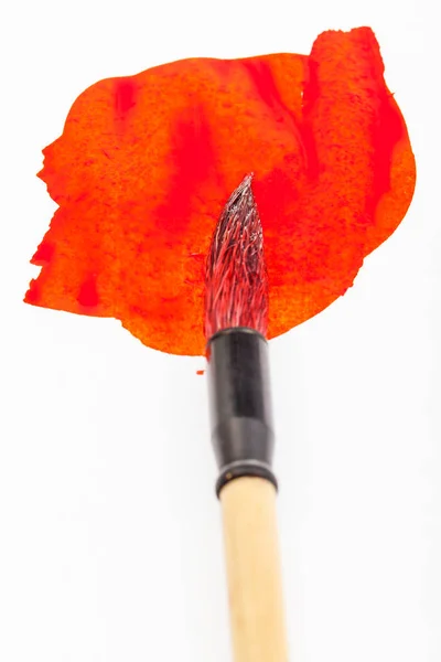 Rood Gekleurde Ronde Geit Haar Tip Van Paintbrush Voor Sumi — Stockfoto