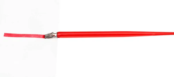 Side View Red Dip Pen Drawing Red Line Sheet Paper — Stock Photo, Image