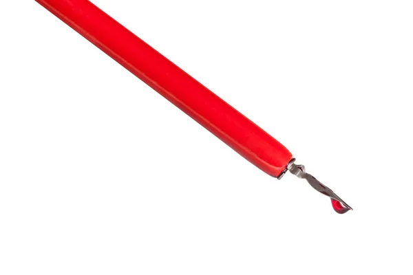 Πλαϊνή Όψη Της Σταγόνας Μελανιού Κόκκινη Πένα Nib Close Απομονωμένη — Φωτογραφία Αρχείου