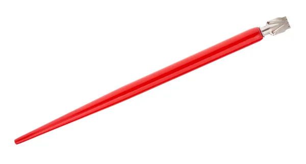 Tauchstift Mit Breiter Feder Und Rotem Stifthalter Isoliert Auf Weißem — Stockfoto