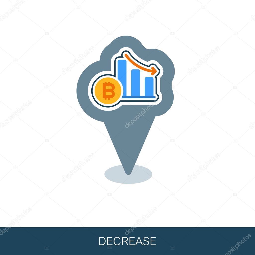 Bitcoin Rate Disminuir Icono Mapa Pin Puntero Mapa Marcadores Mapa Diseño Vectorial Tecnología Blockchain Bitcoin Altcoins Minería Criptomoneda Finanzas Mercado Dinero Digital