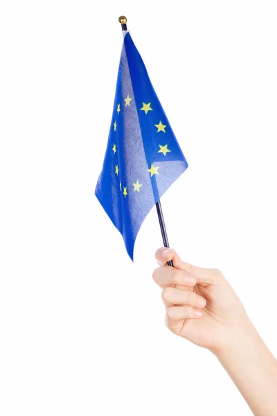 Жінка Махає Прапором Європейського Союзу Білим — стокове фото