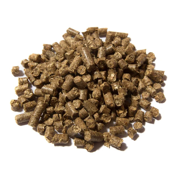 Light Brown Pressed Solid Wooden Pellets Granules White Background — Stock Photo, Image